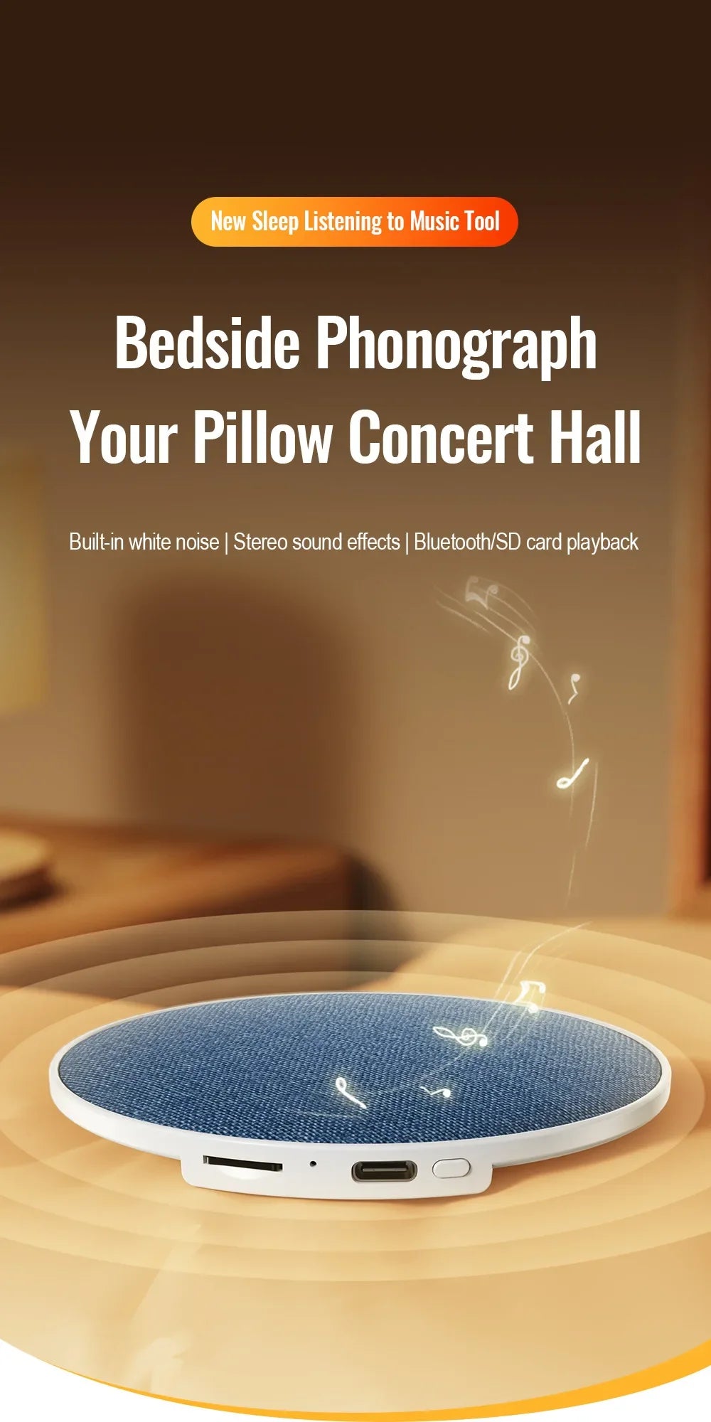 Wireless Pillow Speaker Sleep Aid 360° Surround Sound Bluetooth 5.4  HiFi Stereo Sound Private Audio No Disturb Partner2026 New