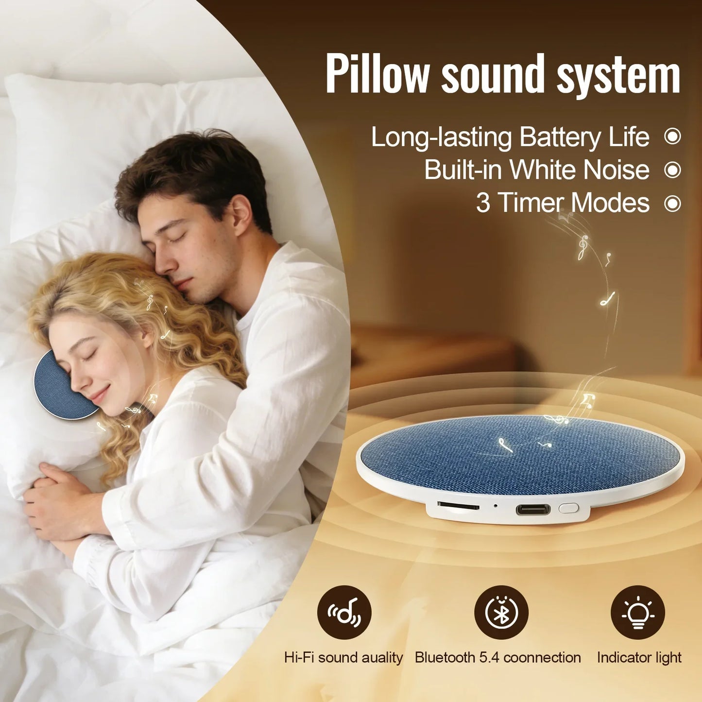 Wireless Pillow Speaker Sleep Aid 360° Surround Sound Bluetooth 5.4  HiFi Stereo Sound Private Audio No Disturb Partner2026 New